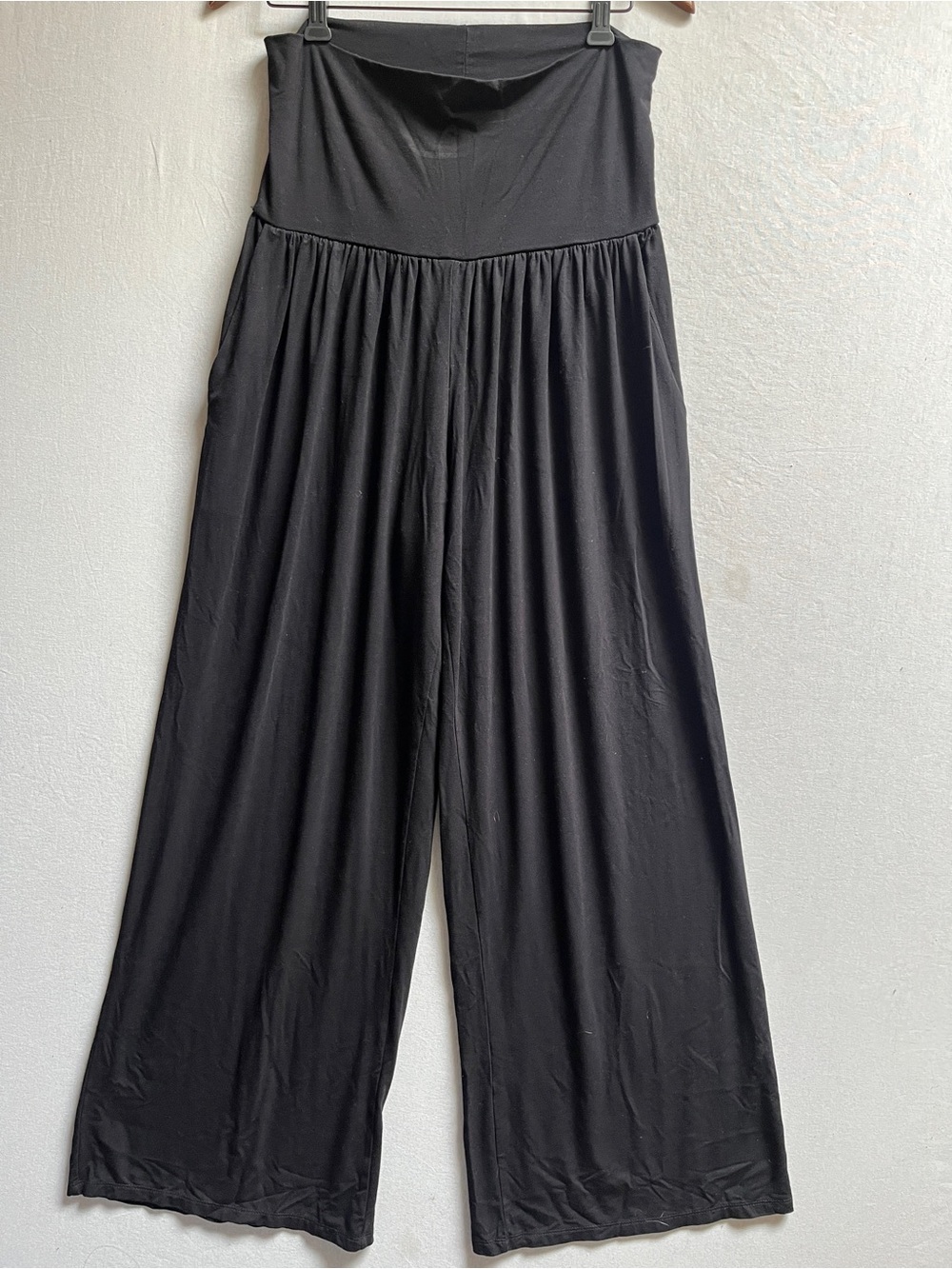 Free Label Black Bamboo Rayon Foldover Waist High Rise Wide Leg Pants Size L